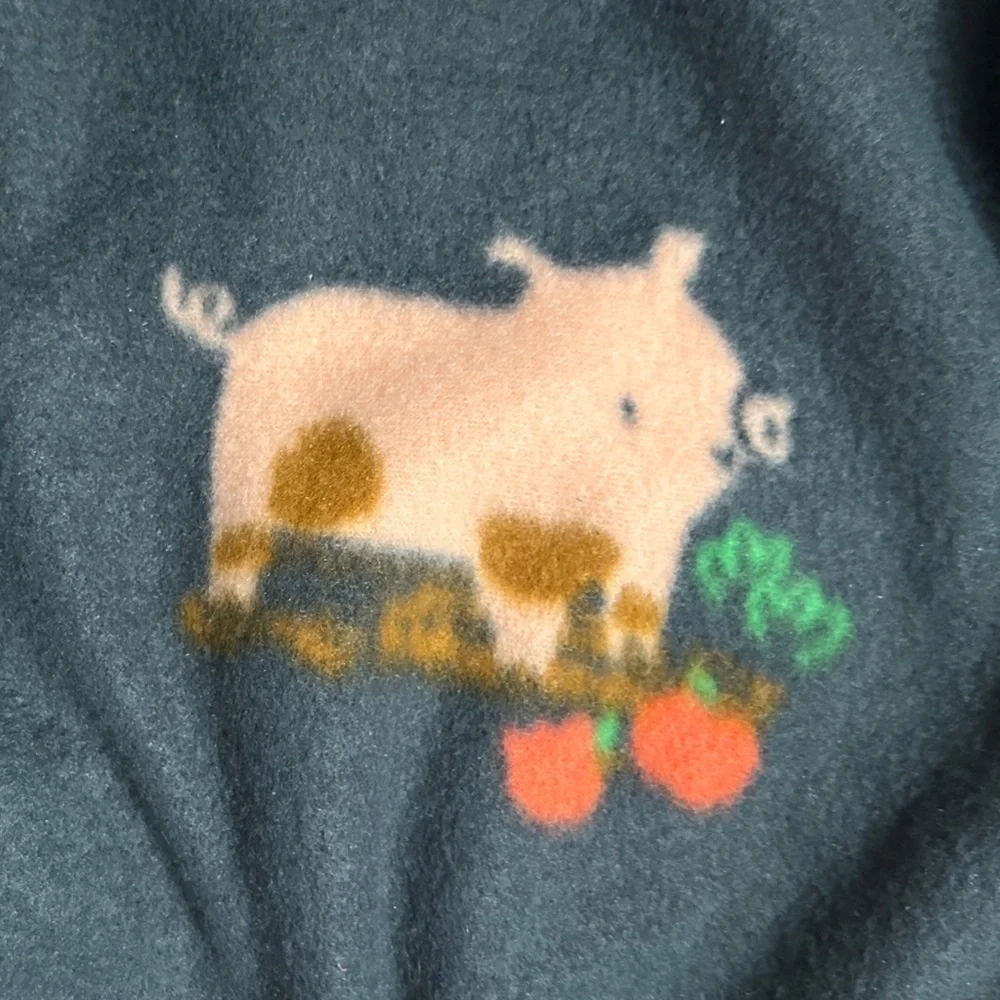 NWOT Security Blanket Gray & Orange Fleece Lovie, Farmer Pig & Tractor Design